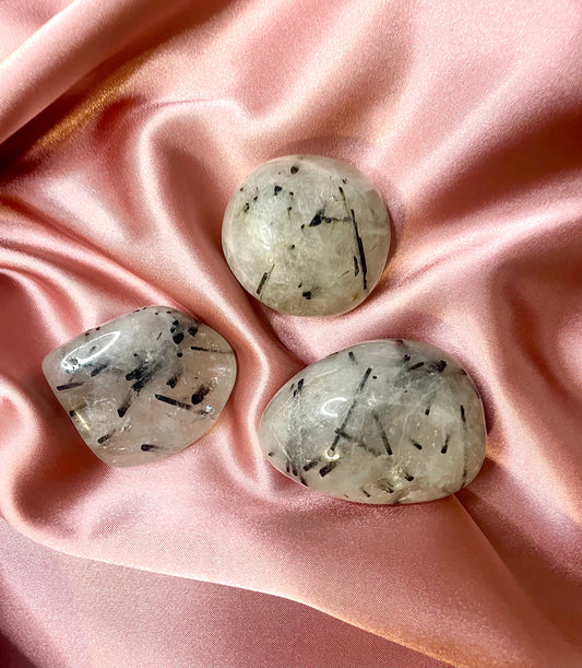 Tourmalinated Quartz Palm Stone